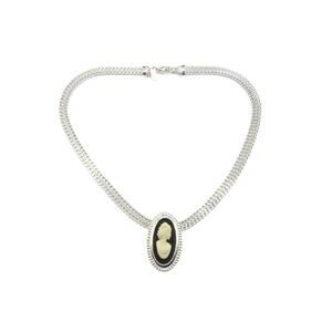 Vintage Silver Plate Cameo Pendant Necklace by 1928